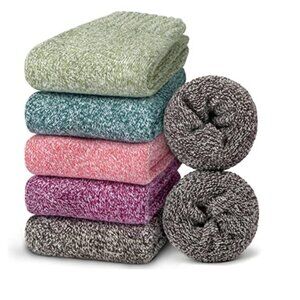 5 Pairs Luxury Wool Soft Socks Warm Winter Fall Womens Thick Cozy Knit N…
